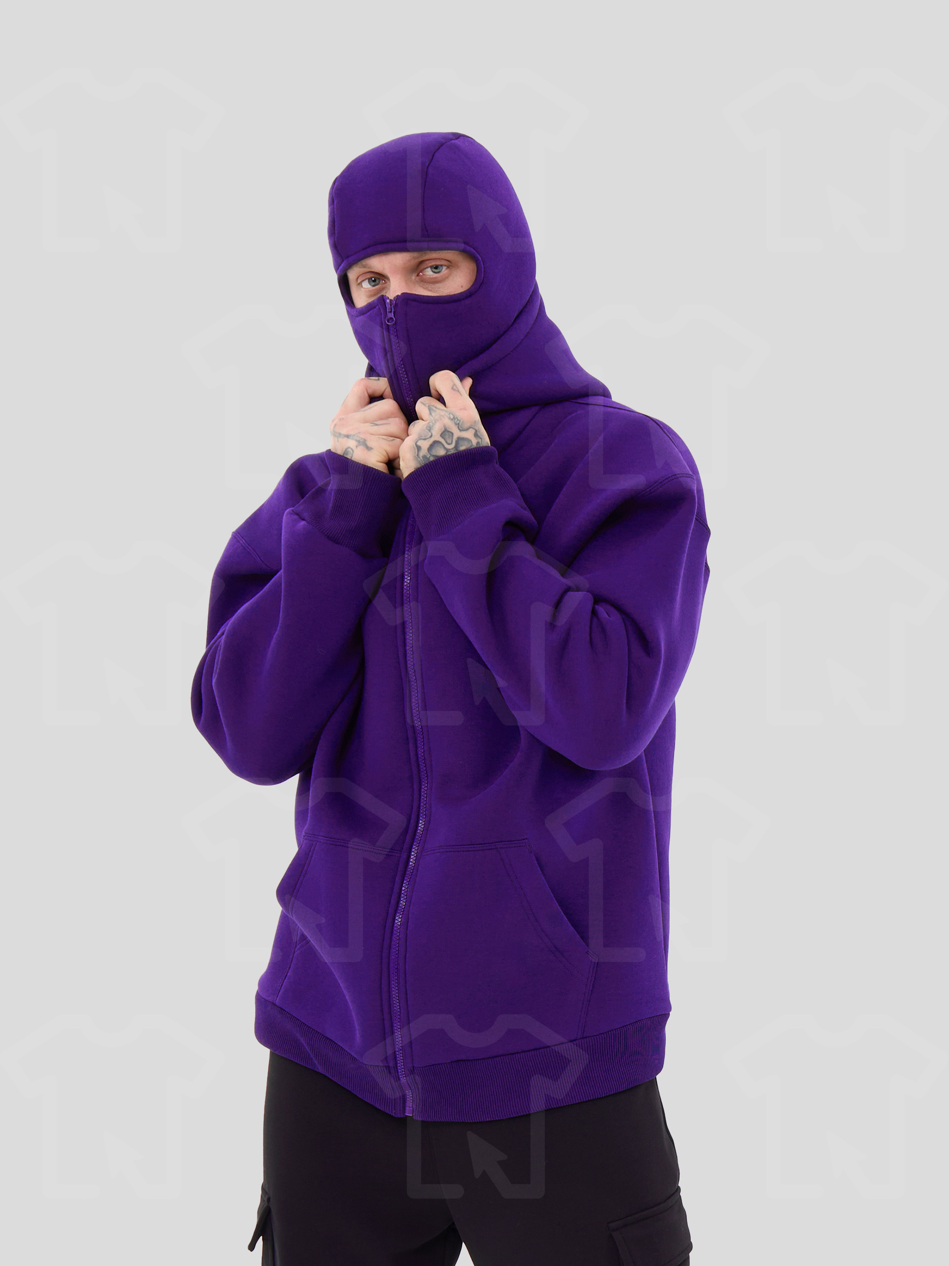 Худи Oversize BALACLAVA ZIP (на молнии) Премиум с начесом, цвет: фиолетовый